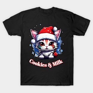 Cookies & Milk - Christmas Cat - Winter Holiday T-Shirt